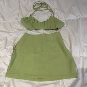 Green matching skirt set